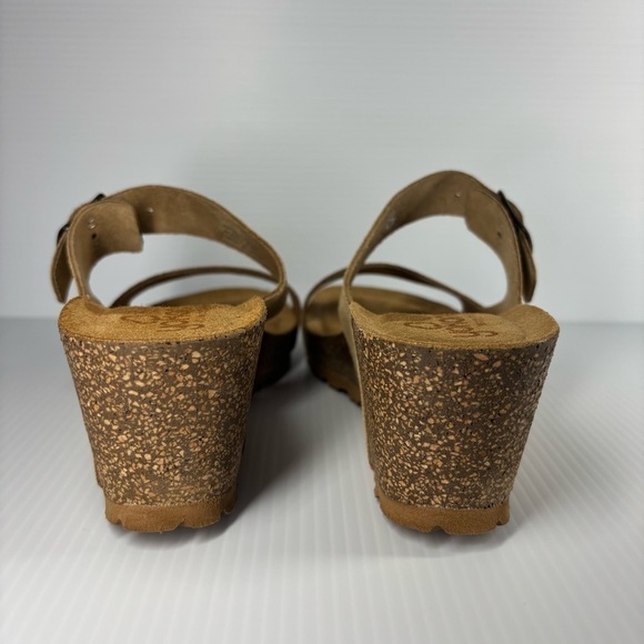 Yokono Sandals Womens 8 Leather Sandals Slip On Cork Wedge Buckle Vacation NEW - Picture 6 of 7